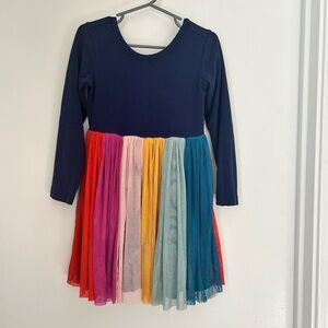 Hanna Andersson Navy and Multicolor Long Sleeve Dress